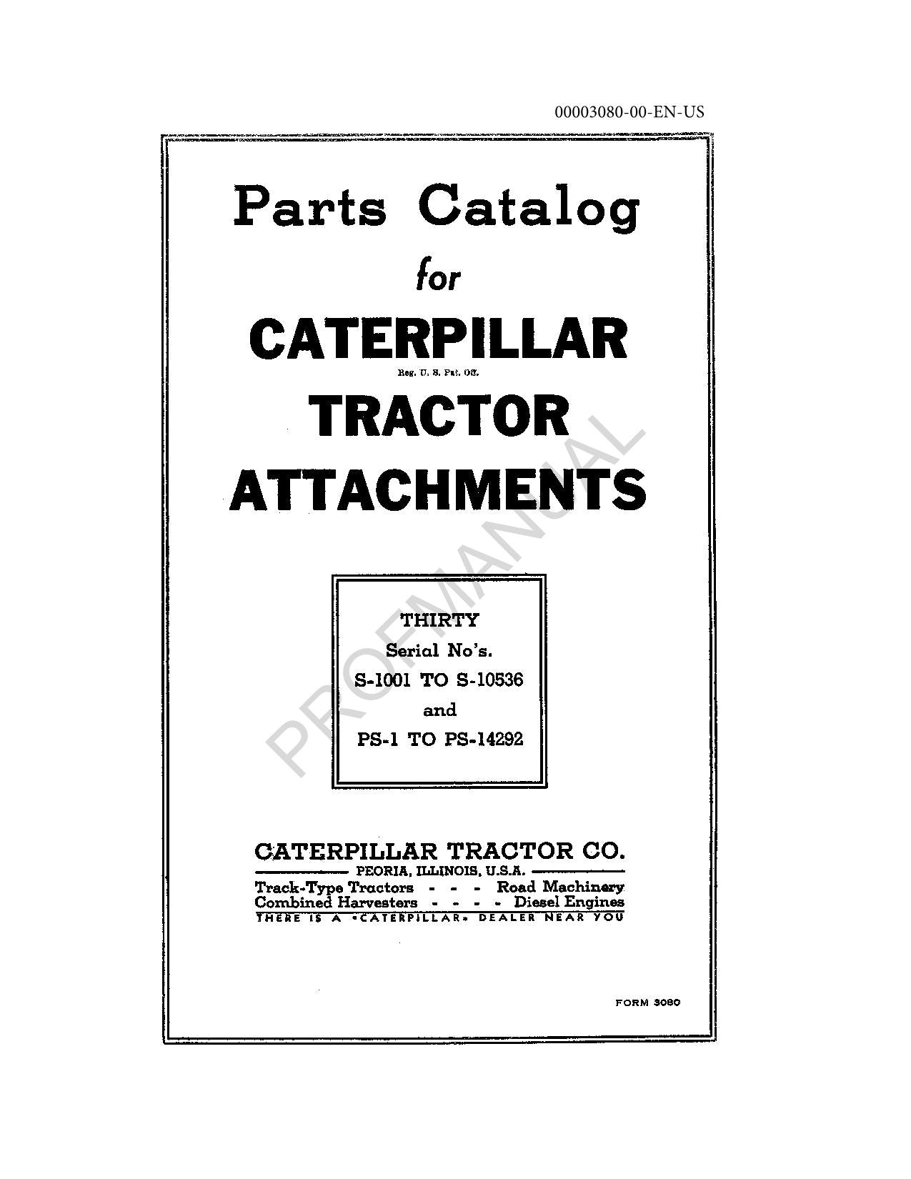 Caterpillar Cat Thirty Tractor Parts Catalog Manual 00003080