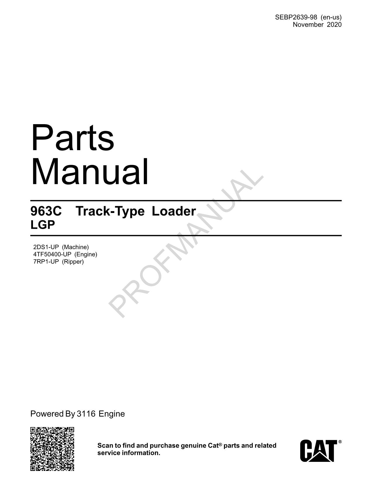 Caterpillar Cat 963C Track Type Loader LGP Parts Catalog Manual