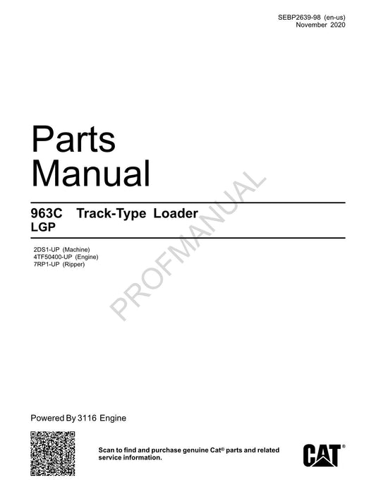 Caterpillar Cat 963C Track Type Loader LGP Parts Catalog Manual