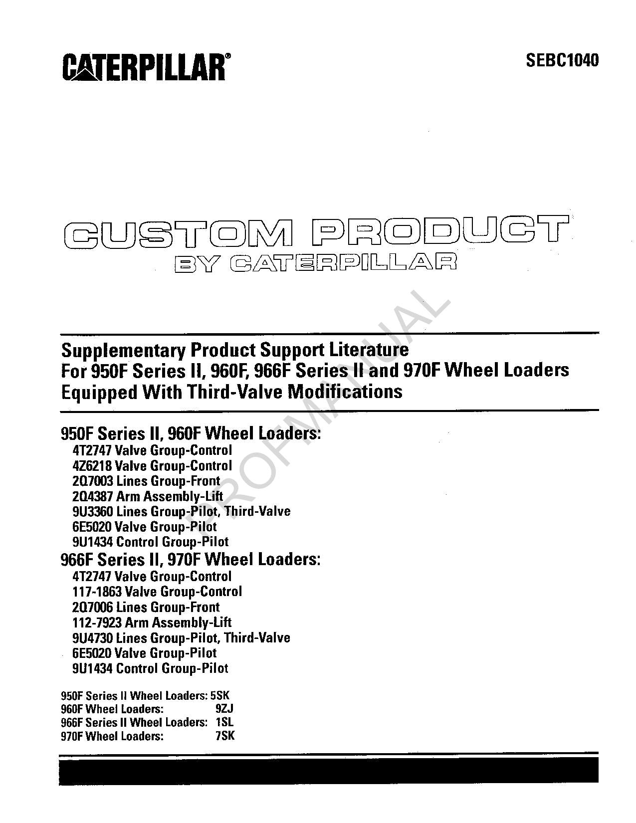 Caterpillar Suppl 950F Ser 2 960F 966F Ser 2 970F Loader Parts Catalog Manual