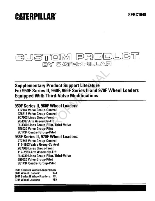 Caterpillar Suppl 950F Ser 2 960F 966F Ser 2 970F Loader Parts Catalog Manual