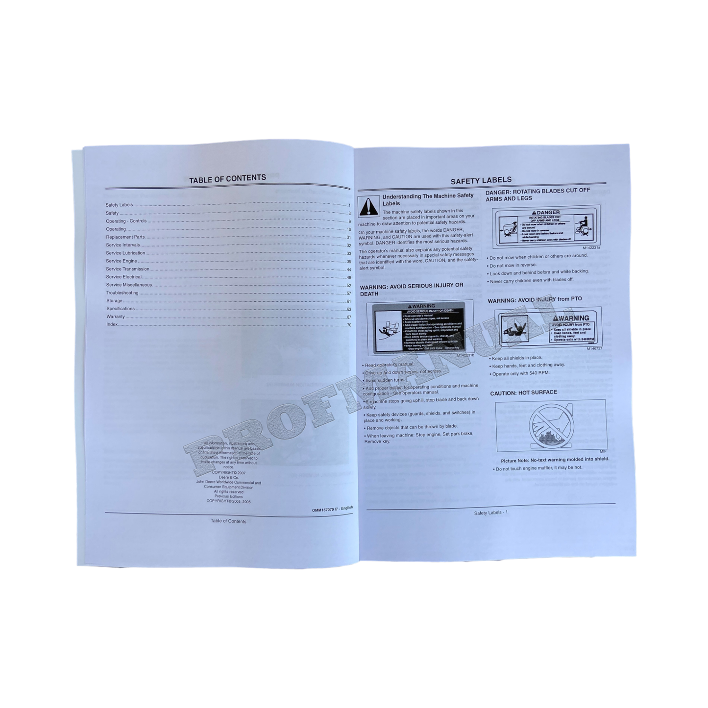 JOHN DEERE X700 X720 X724 X728 X729 TRAKTOR-BETRIEBSHANDBUCH Nr. 1