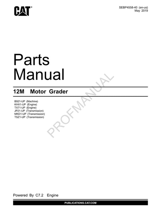 Caterpillar Cat 12M Motor Grader Parts Catalog Manual SEBP4558