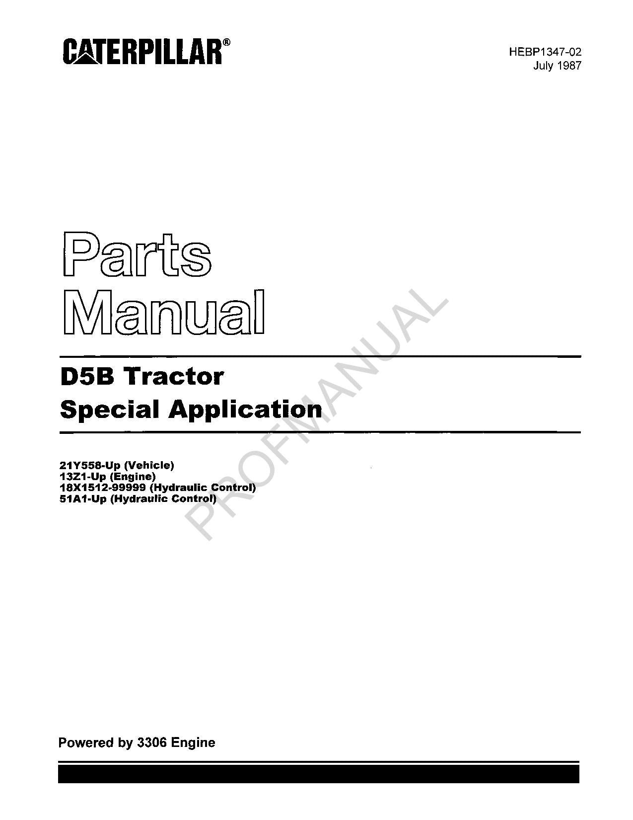 Caterpillar Cat D5B Tractor Special Application Parts Catalog Manual HEBP1347