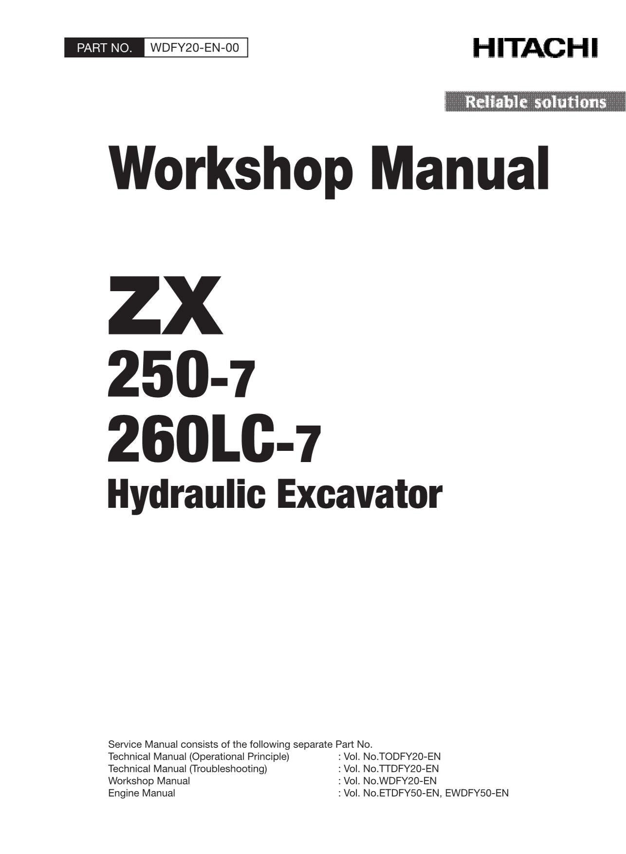 Hitachi ZX250-7 ZX260LC-7 Workshop Oceanian Excavator Service Repair manual