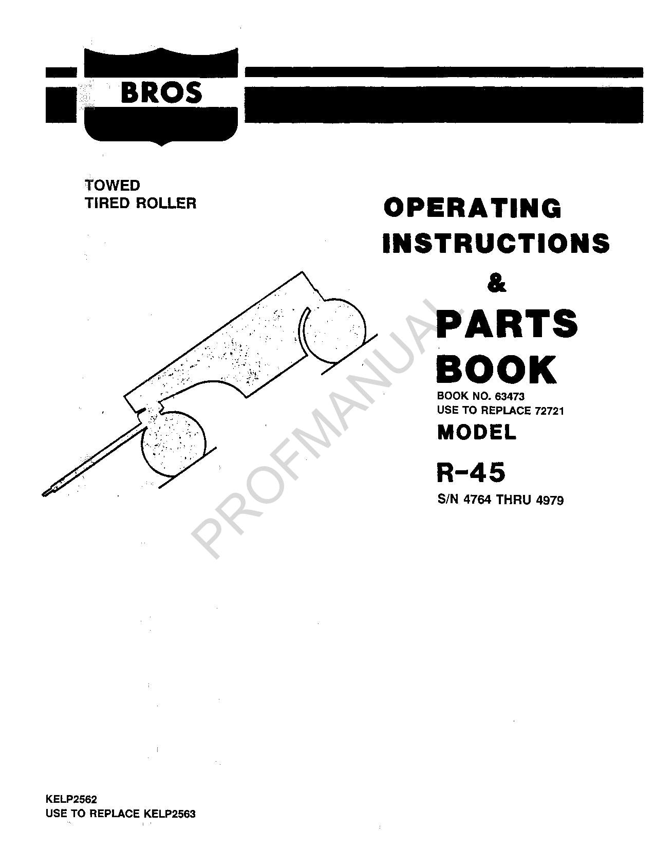 Caterpillar Cat Bros R 45 Towed Tired Roller Parts Catalog Manual