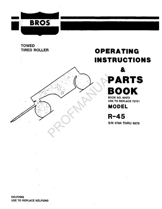 Caterpillar Cat Bros R 45 Towed Tired Roller Parts Catalog Manual