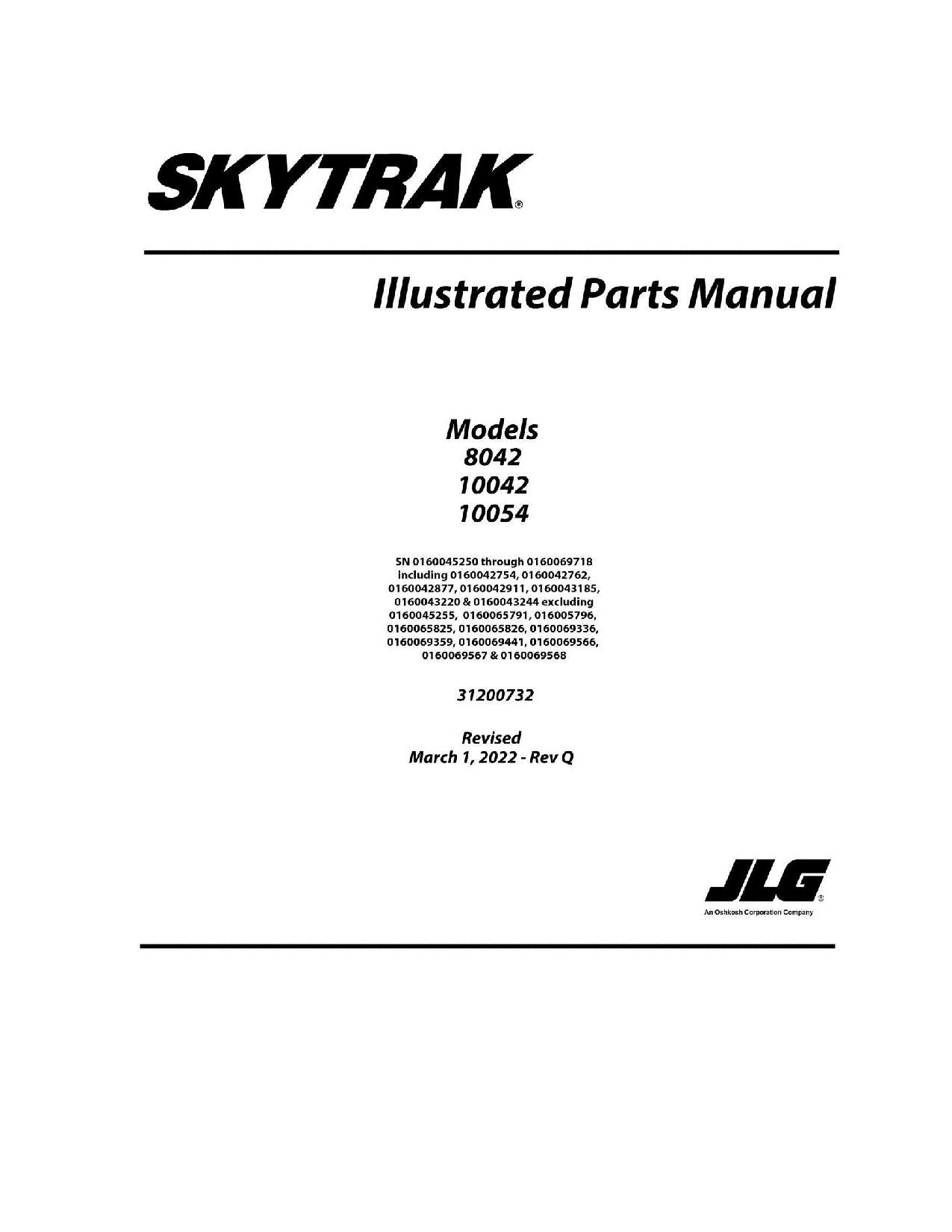 SKYTRAK 10042 10054 8042 Telehandler Parts Catalog Manual 31200732