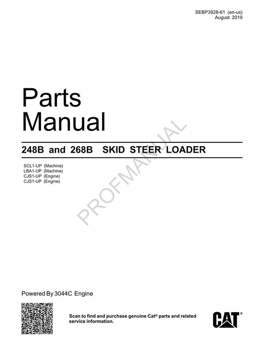 Caterpillar Cat 248B 268B Skid Steer Loader Parts Catalog Manual SEBP3928