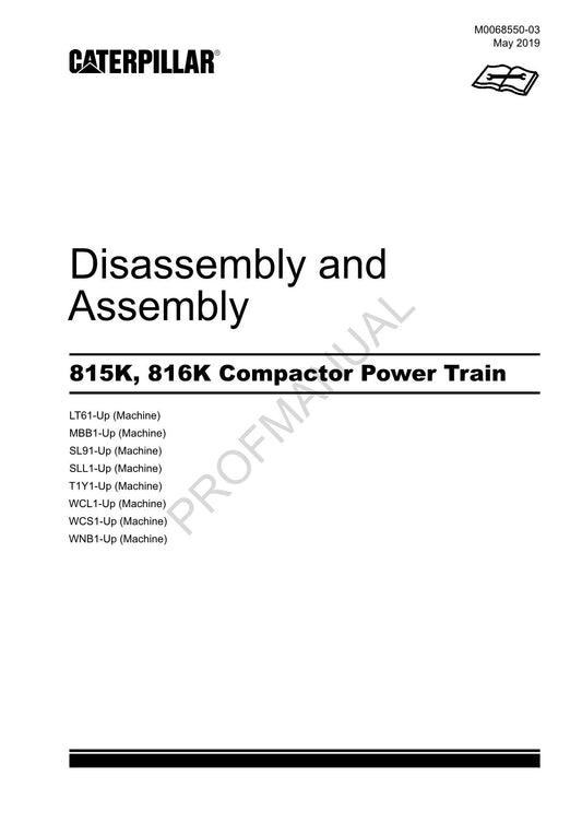 Caterpillar 815K 816K Compactor Power Train Disassembly Assembly Service Manual