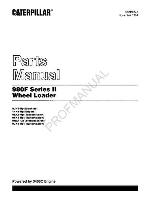 Caterpillar Cat 980F Series II Wheel Loader Parts Catalog Manual SEBP2345