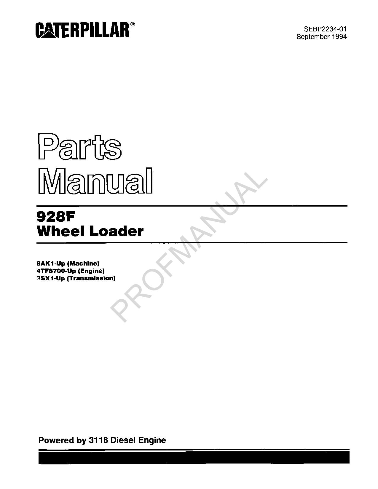 Caterpillar Cat 928F Wheel Loader Parts Catalog Manual SEBP2234