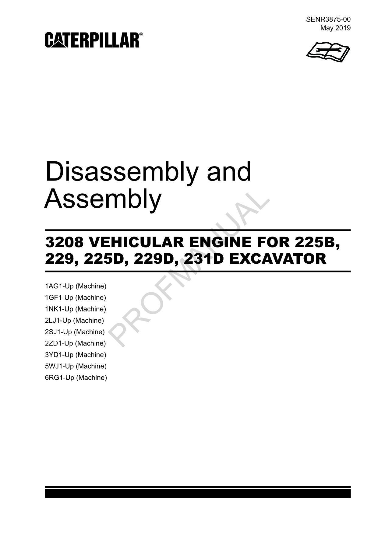 Caterpillar 3208 VEHICULAR ENGINE 225B 229 EXCAVATOR Disassembly Assembly Manual