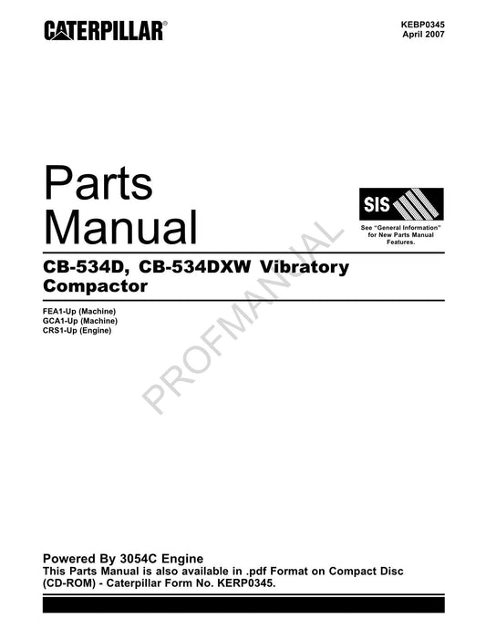 Caterpillar Cat CB 534D CB 534D XW Vibratory Compactor Parts Catalog Manual