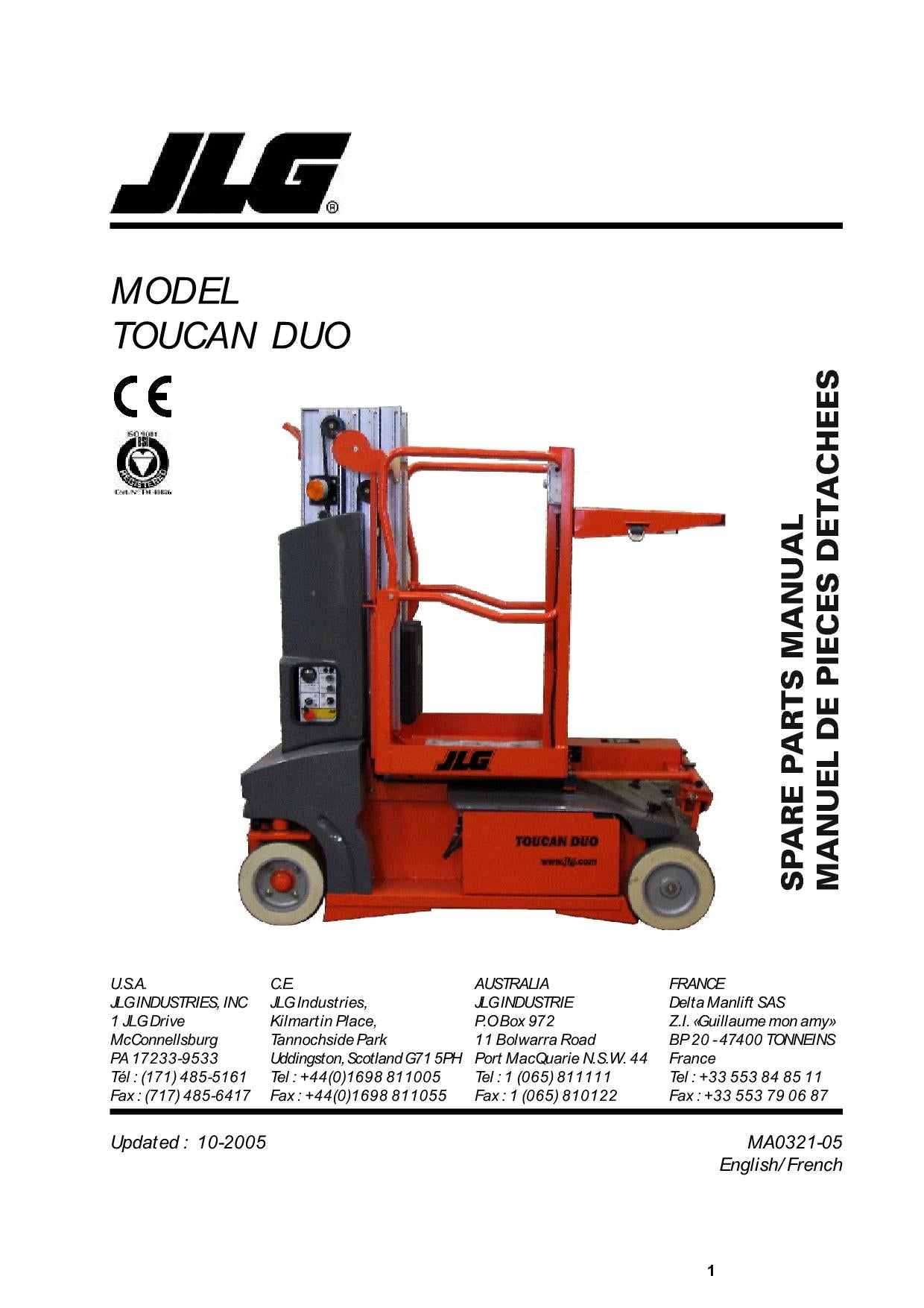 TOUCAN Duo Vertical Lift Parts Catalog Manual S.N. 5302-5311 MA032105