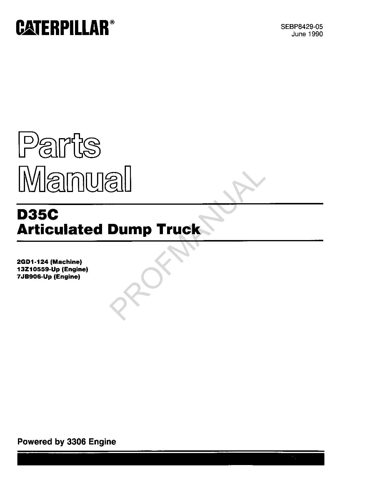 Caterpillar Cat D35C Articulated Dump Truck Parts Catalog Manual SEBP8429