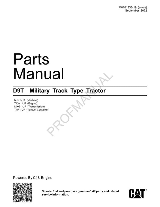 Caterpillar Cat D9T Track Type Tractor Parts Catalog Manual M0101333