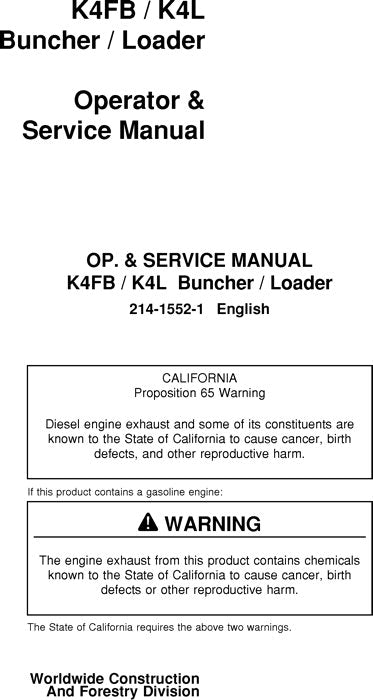 JOHN DEERE K4L K4FB TRACKED FELLER BUNCHER SERVICE REPAIR MANUAL