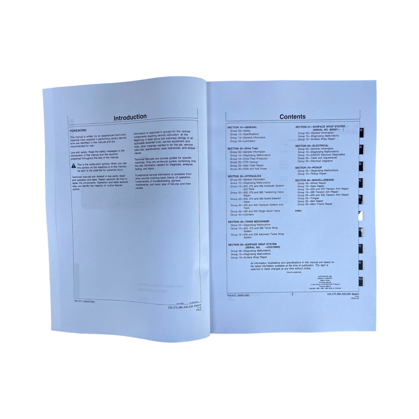 JOHN DEERE 335 375 385 435 535 BALER SERVICE MANUAL