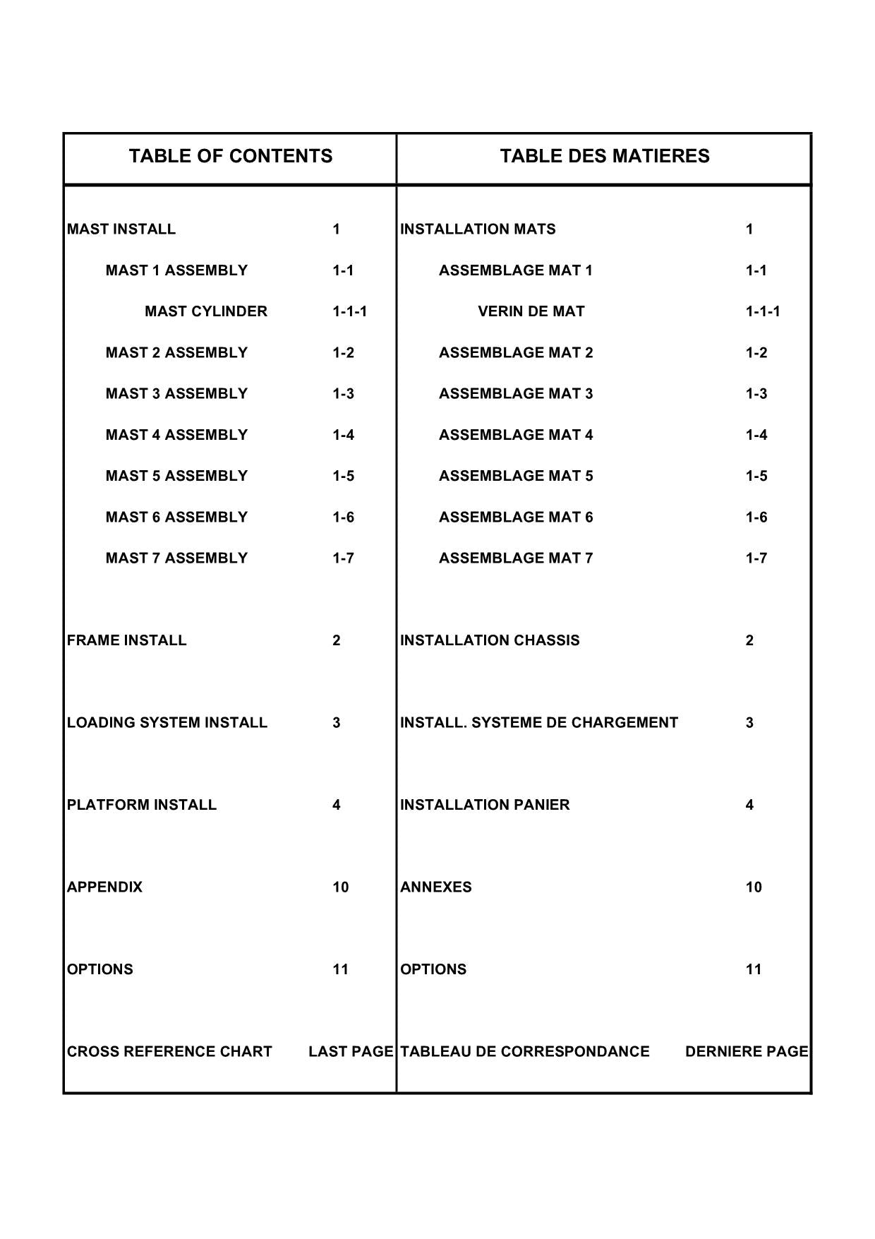 TOUCAN P30 Vertical Lift Parts Catalog Manual 36465-36471