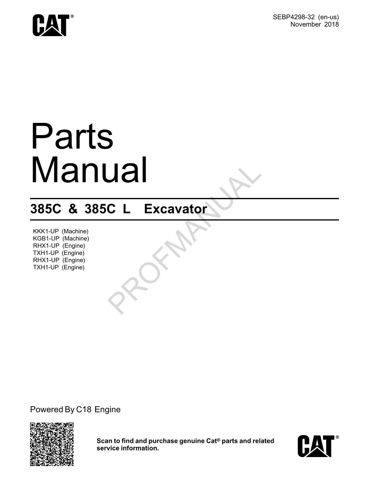 Caterpillar Cat 385C 385C L Excavator Parts Catalog Manual