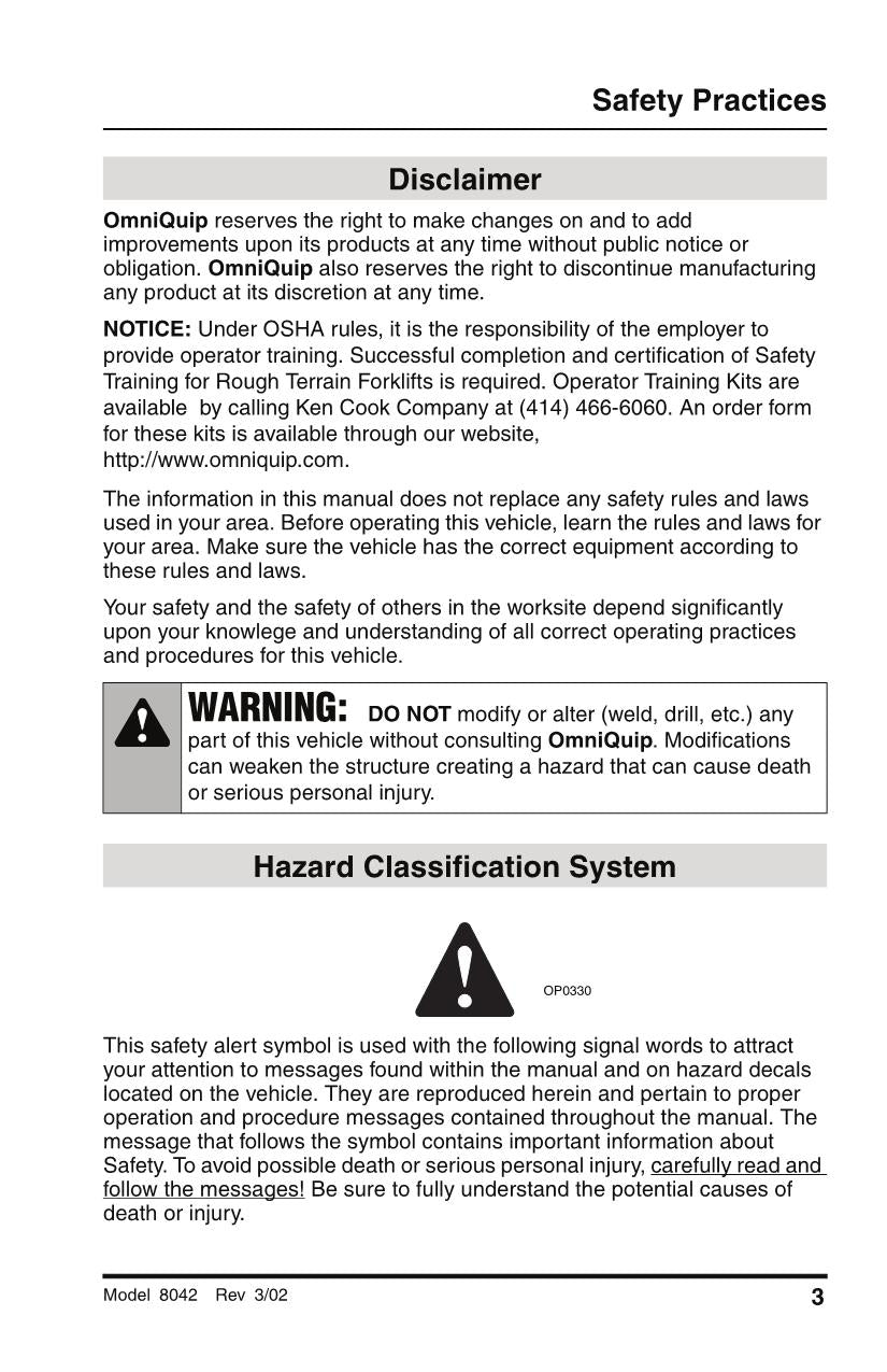 SKYTRAK 8042 Telehandler Maintenance Operation Operators Manual 8990392