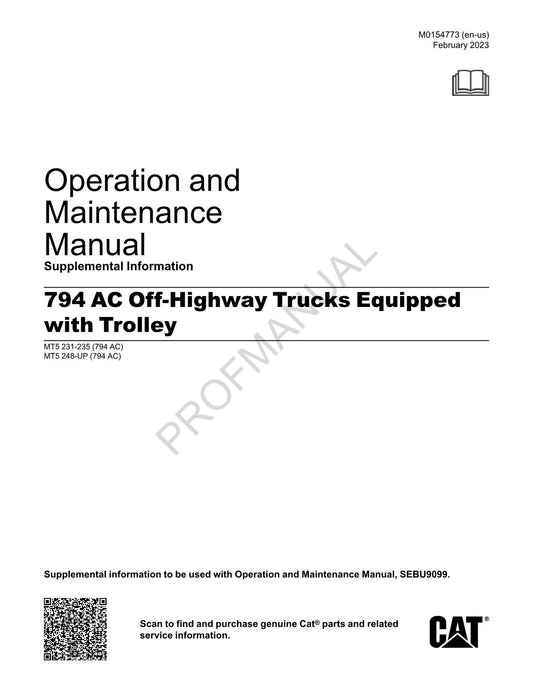 Caterpillar 794 AC Off Highway Truck Trolley Suppl Operators Maintenance Manual