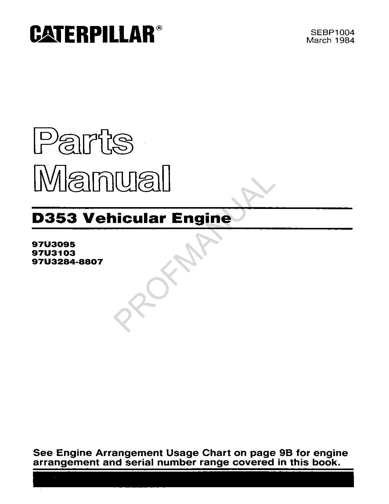 Manuel du catalogue des pièces du moteur de véhicule Caterpillar Cat D353 SEBP1004