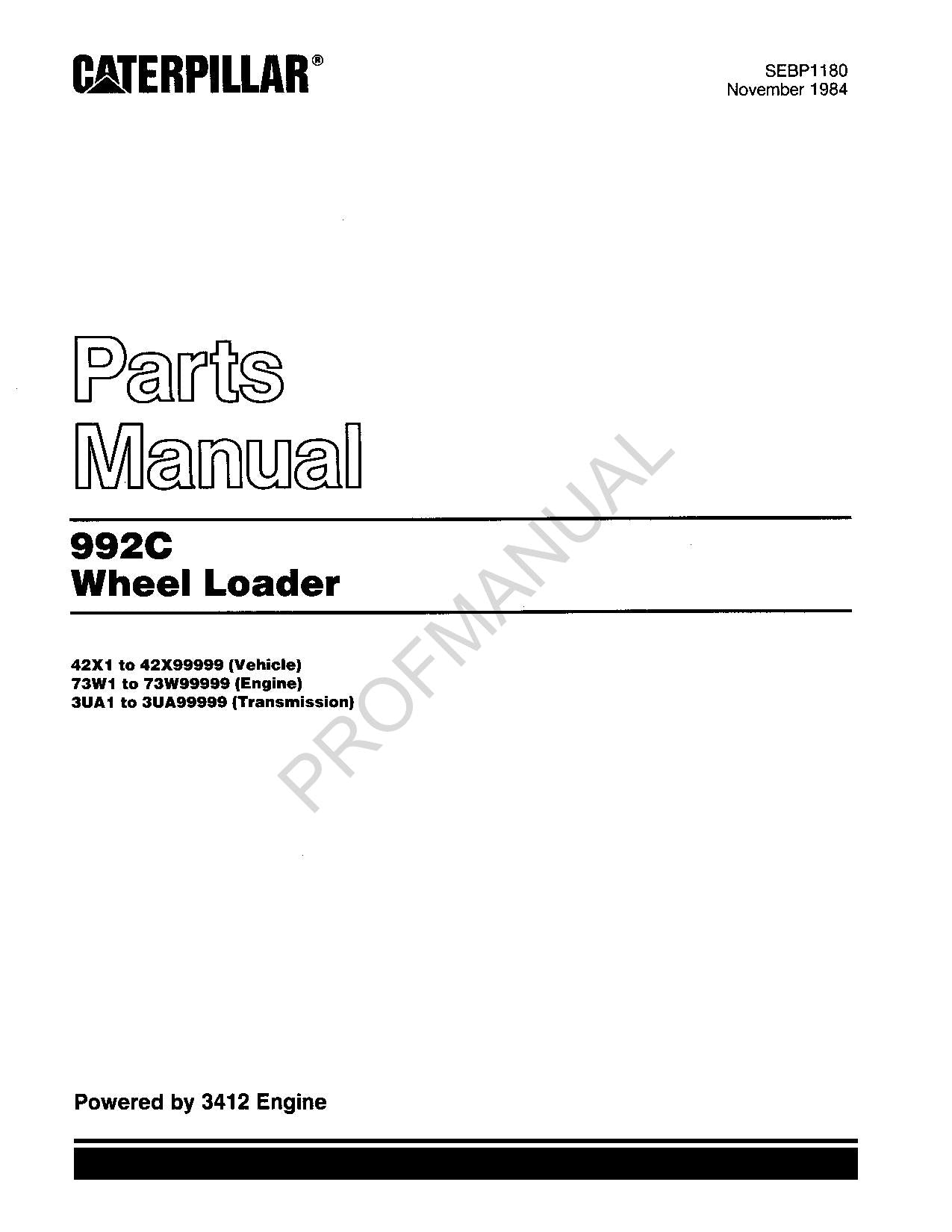 Caterpillar Cat 992C Wheel Loader Parts Catalog Manual SEBP1180