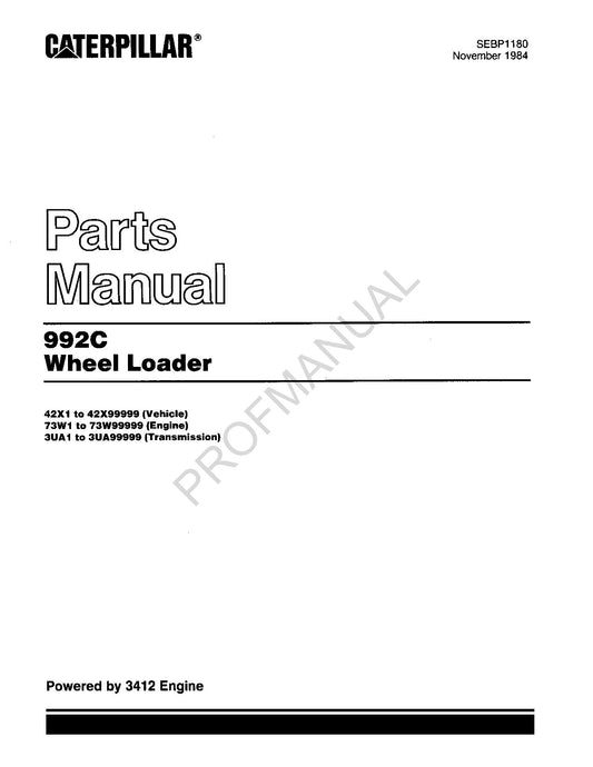 Caterpillar Cat 992C Wheel Loader Parts Catalog Manual SEBP1180