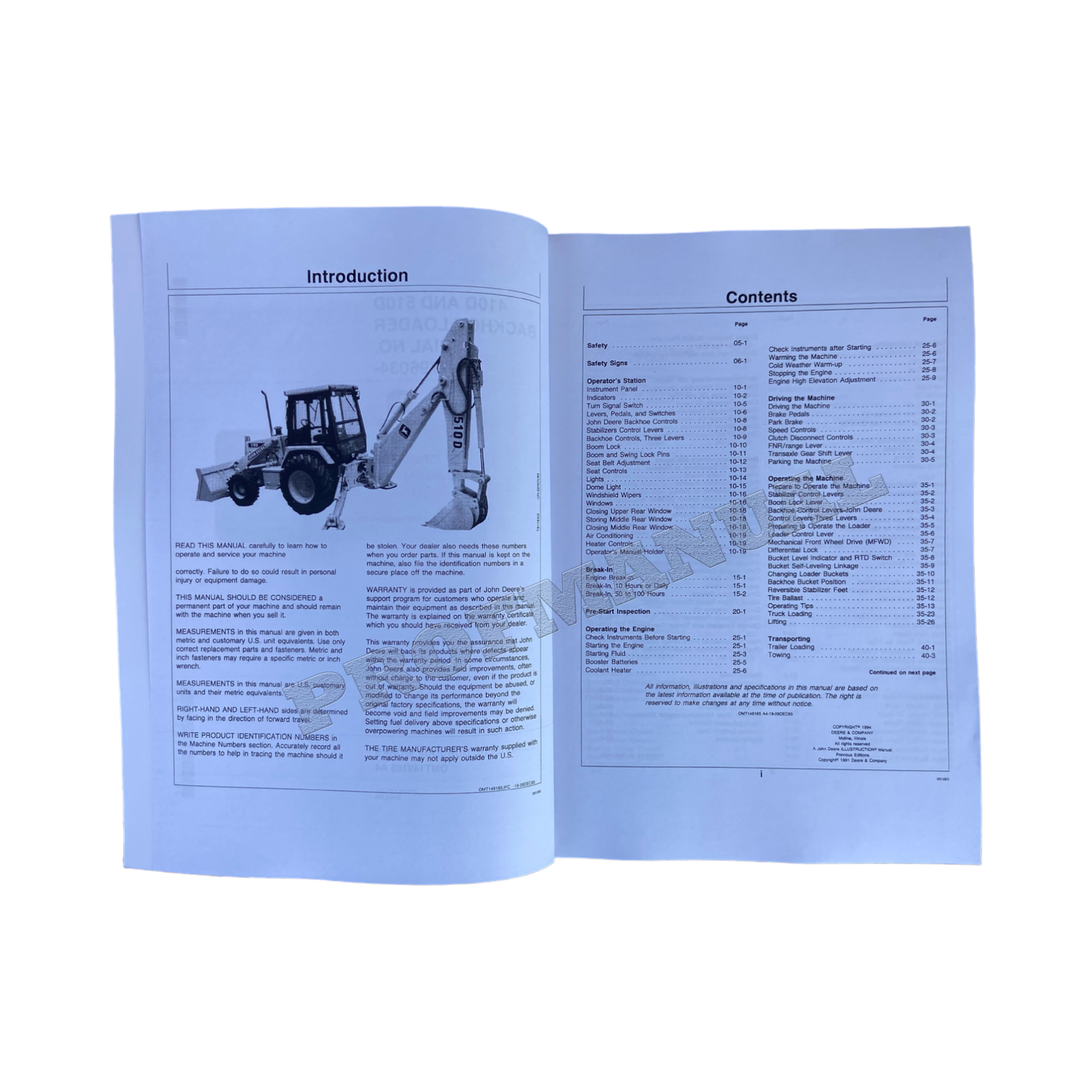 JOHN DEERE 410D 510D BAGGERBAGGER-BETRIEBSHANDBUCH NR. 2 