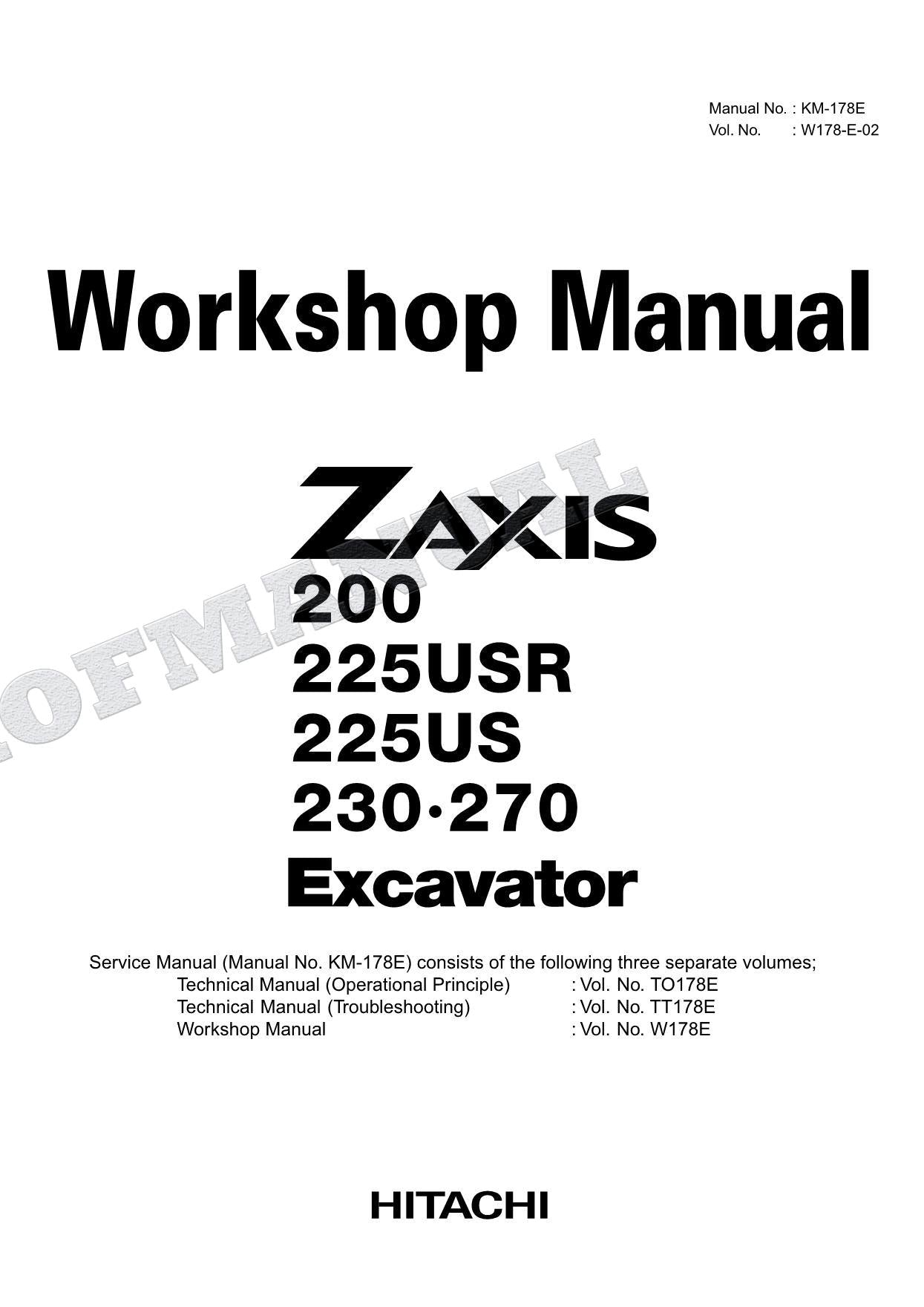 HITACHI ZX200 ZX225USR Excavator Repair Workshop Service manual