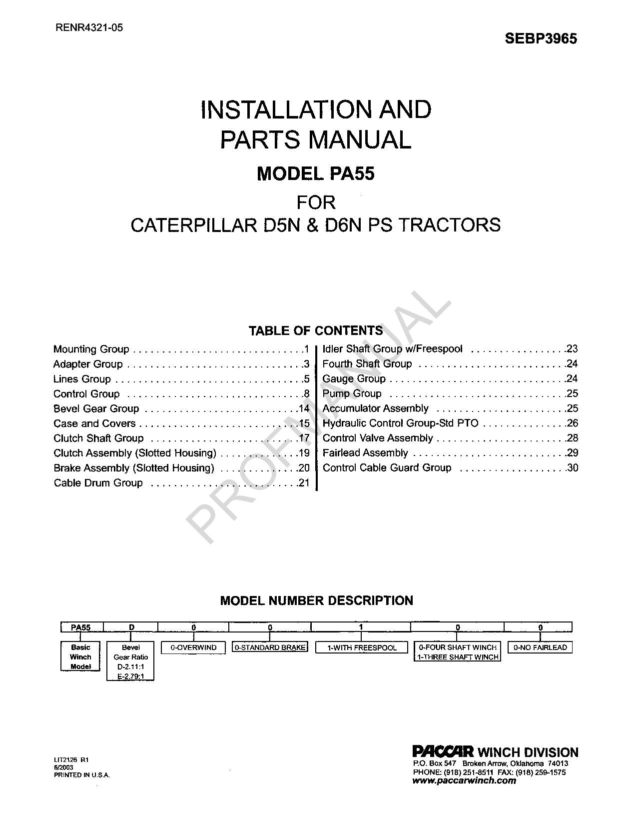 Manuel du catalogue des pièces détachées du tracteur Caterpillar Cat PA55 Paccar Winch D5N D6N PS