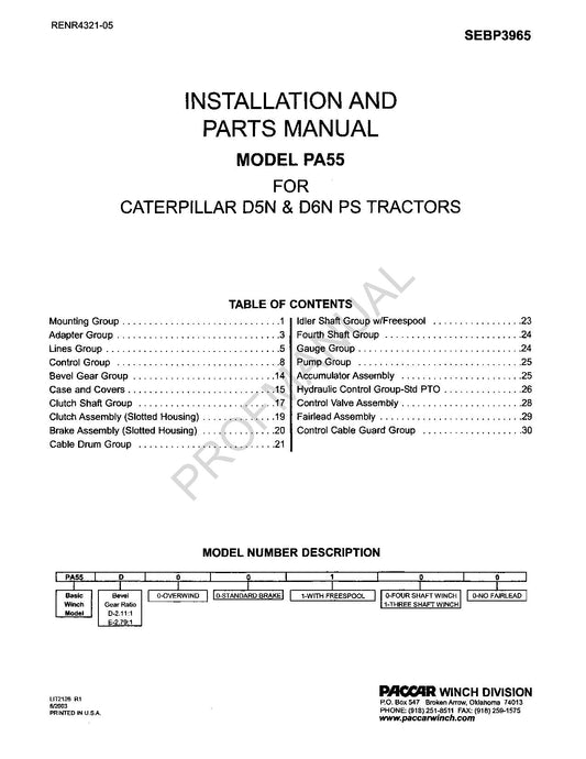 Manuel du catalogue des pièces détachées du tracteur Caterpillar Cat PA55 Paccar Winch D5N D6N PS