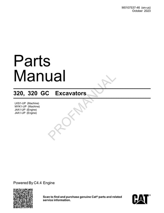 Caterpillar Cat 320 320 GC Excavator Parts Catalog Manual M0107537