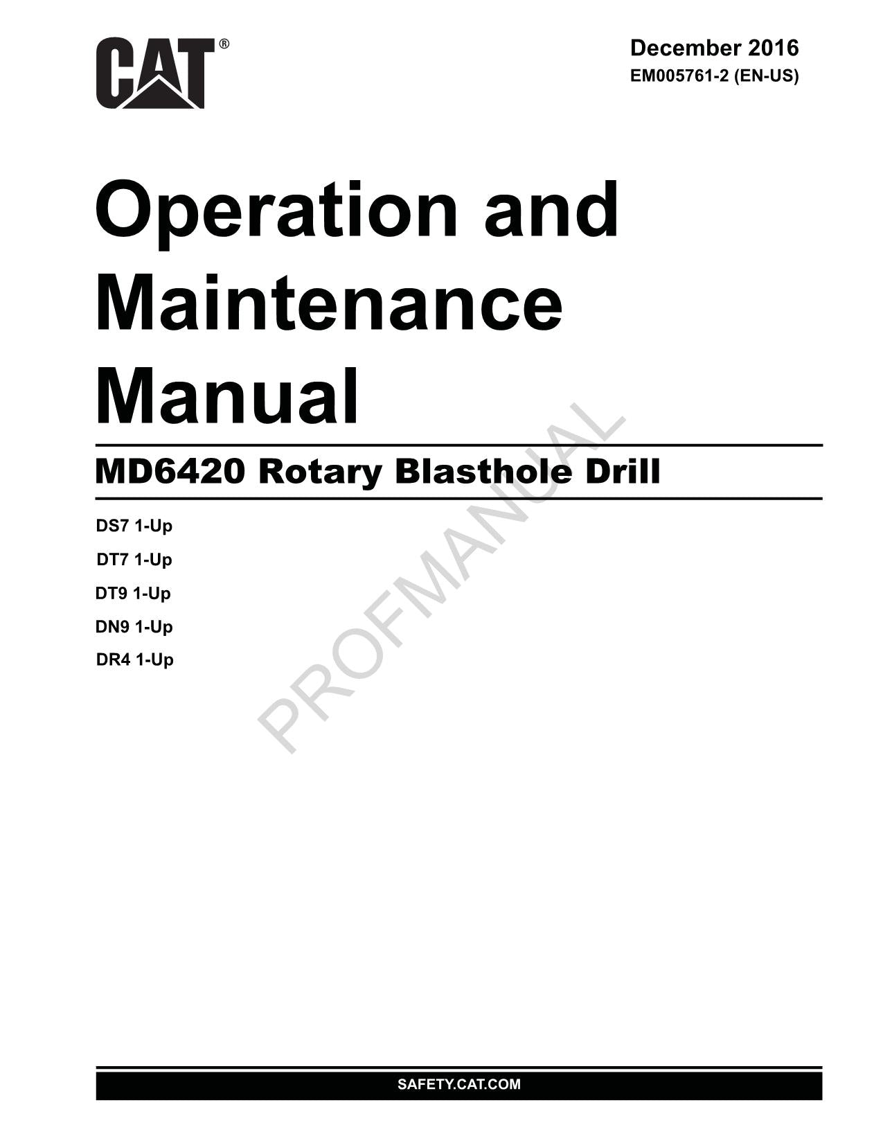 Caterpillar Cat MD6420 Rotary Blasthole Drill BEDIENUNGS- UND WARTUNGSHANDBUCH