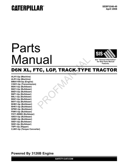 Catalogue de pièces détachées pour tracteur à chenilles Caterpillar Cat D6N XL FTC SEBP3246