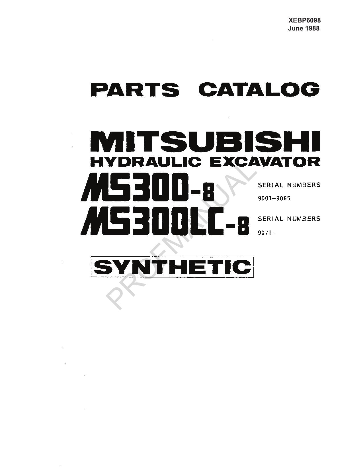 Caterpillar Cat Mitsubishi Excavator MS300 8 MS300LC 8 Parts Catalog Manual