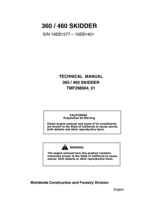 JOHN DEERE 360 460 SKIDDER SERVICE-REPARATURHANDBUCH sn 10EB1277-10EB1401