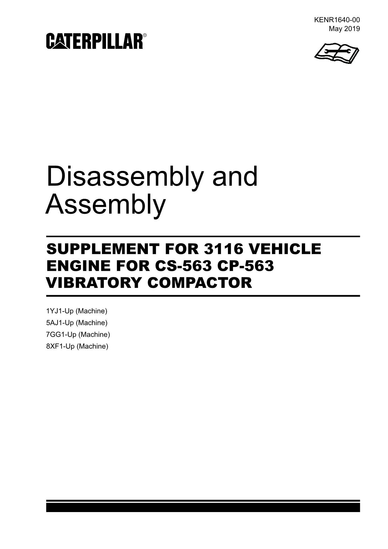 Caterpillar Cat Suppl 3116 ENGINE CS-563 CP-563 Disassem Assem Service Manual