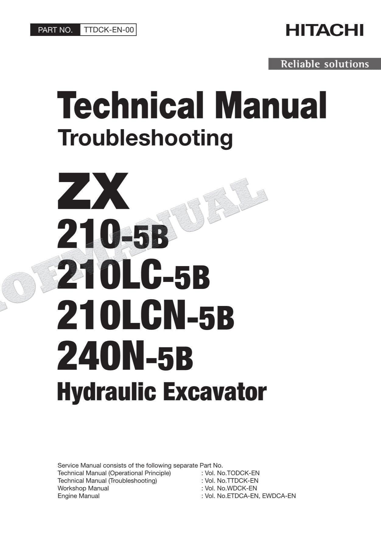 HITACHI ZX210LCN-5B ZX240N-5B Excavator Service Manual Troubleshooting