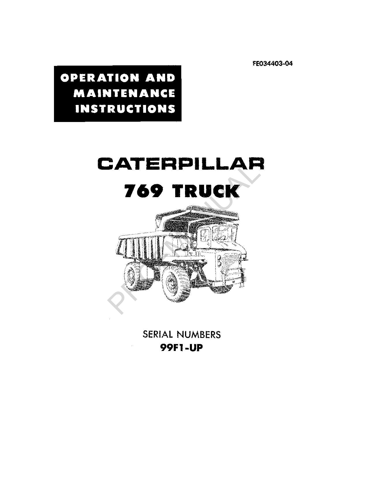 Caterpillar Cat 769 Truck Operators Maintenance Manual