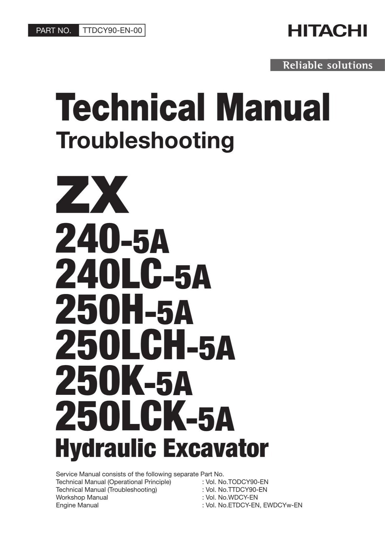 Hitachi ZX240-5A ZX240LC-5A ZX250H-5A Excavator Troubleshooting Service manual