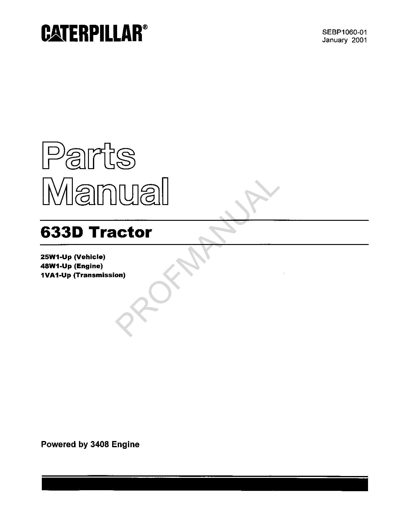 Caterpillar Cat 633D Tractor Parts Catalog Manual