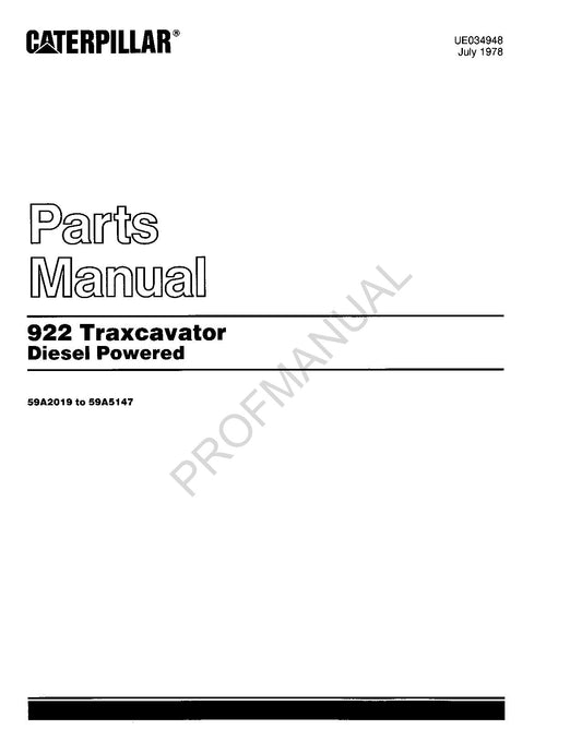 Caterpillar Cat 922 Traxcavator Diesel Powered Parts Catalog Manual