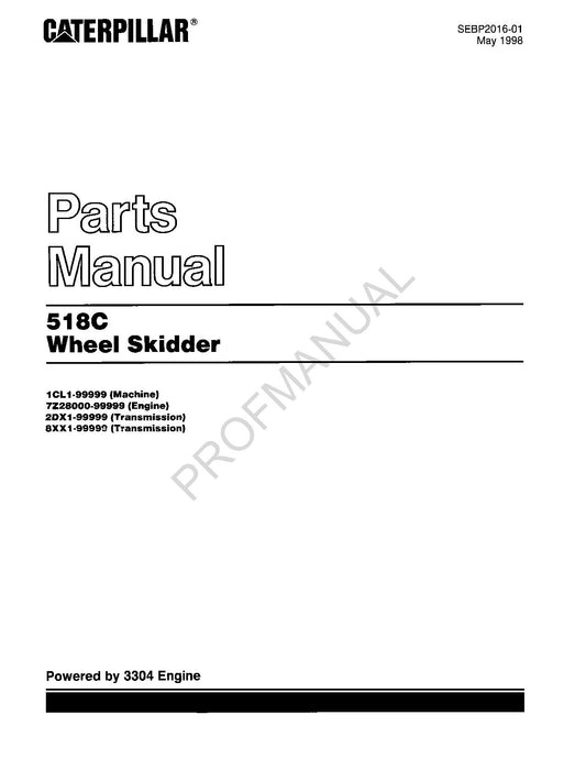 Caterpillar Cat 518C Wheel Skidder Parts Catalog Manual