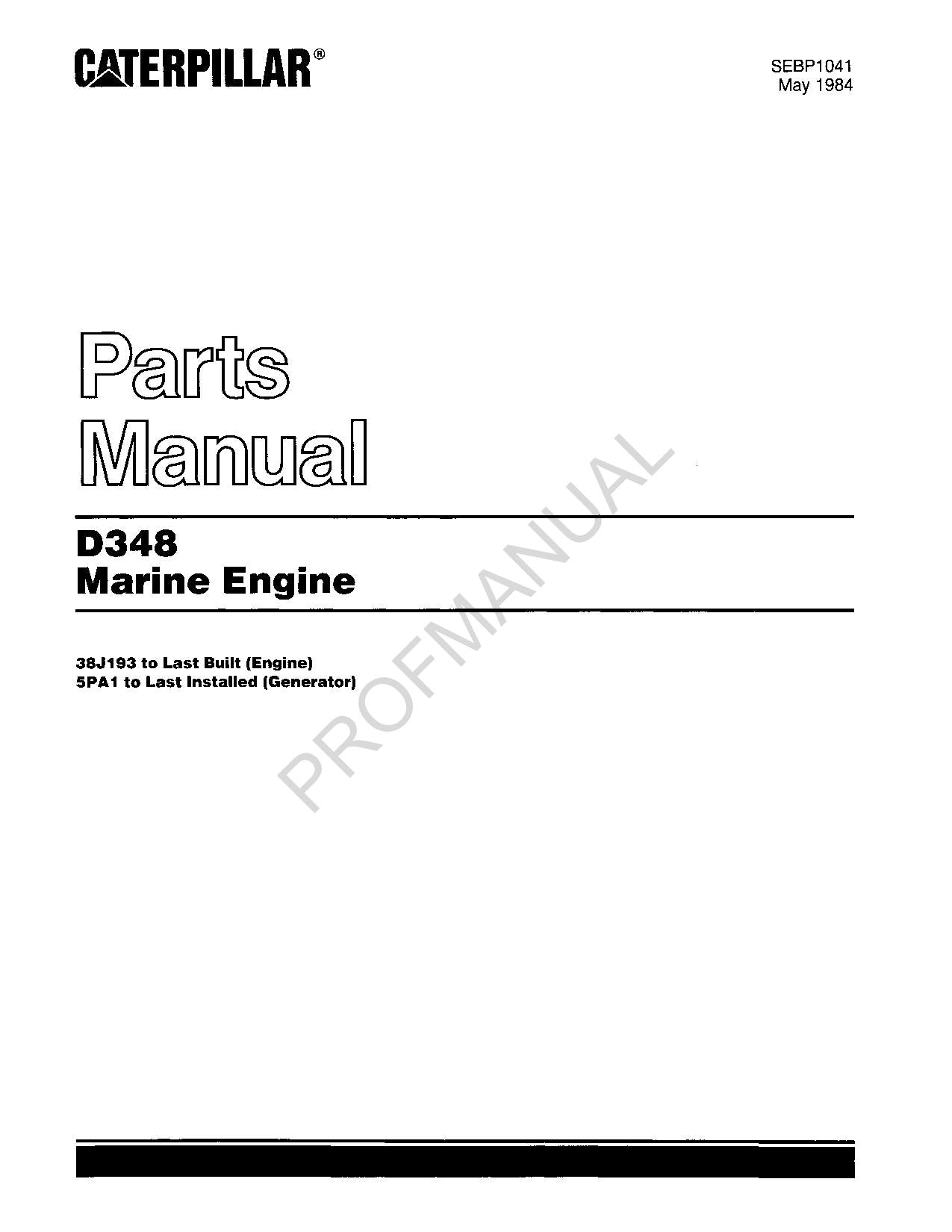 Manuel du catalogue des pièces détachées du moteur marin Caterpillar Cat C348 SEBP1041