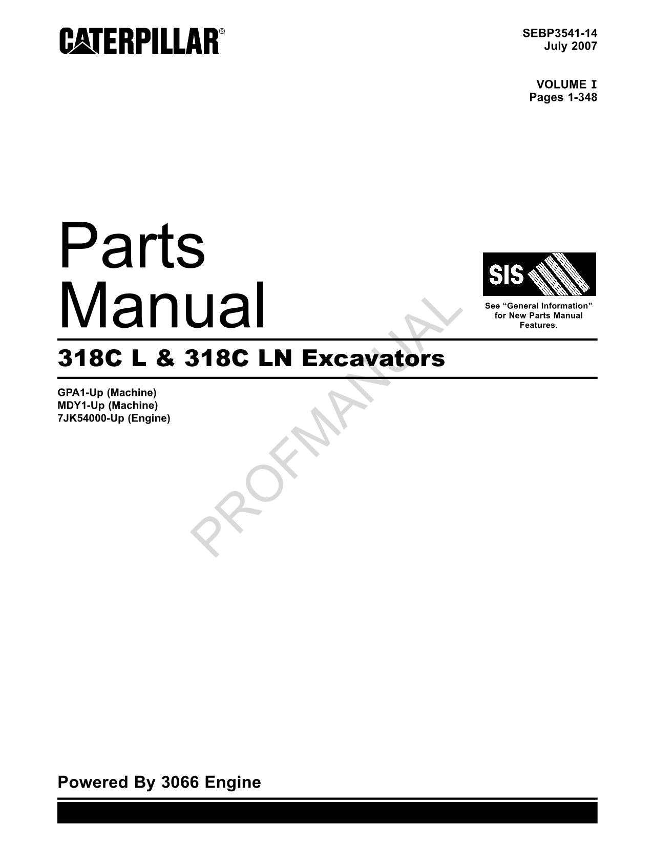 Caterpillar Cat 318C L 318C LN Bagger Teilekatalog Handbuch