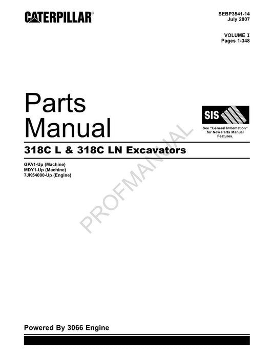 Caterpillar Cat 318C L 318C LN Bagger Teilekatalog Handbuch