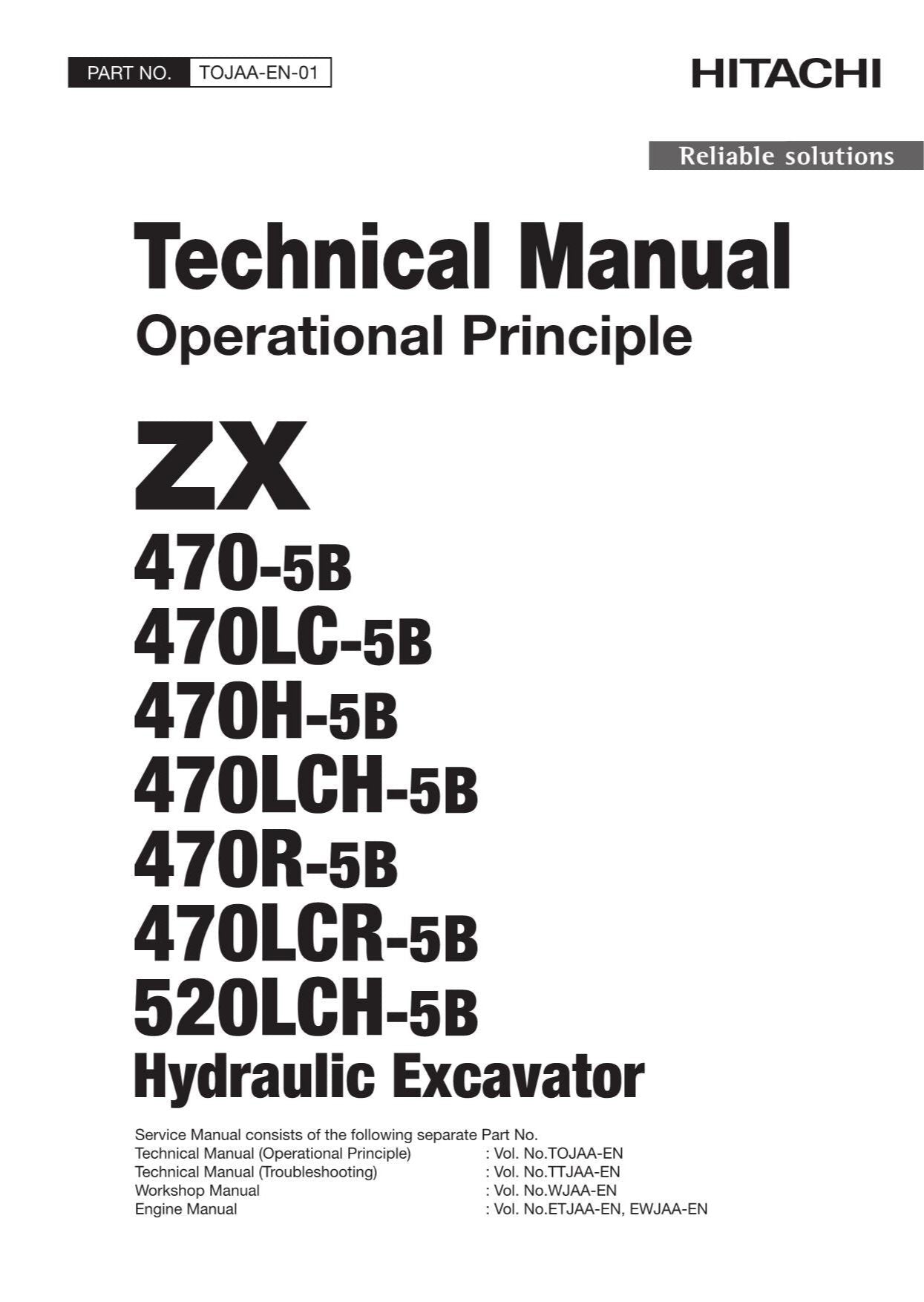 Hitachi ZX470-5B 470LC-5B 470H-5B Excavator Operational Principle Service manual